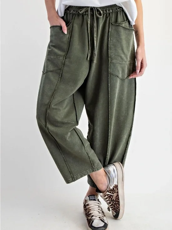 Easel Eryn Mineral Washed Terry Knit Barrel Leg Pants size medium - Picture 2 of 5